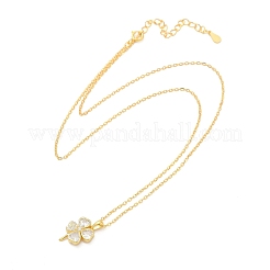 925 Sterling Silver Pave Clear Cubic Zirconia Clover Pendant Necklaces for Women&nbsp;NJEW-G168-01G