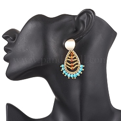 Natural Black Onyx & Natural Howlite Teardrop Dangle Stud Earrings&nbsp;EJEW-MZ00526