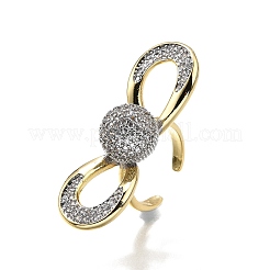 Brass Micro Pave Clear Cubic Zirconia Cuff Rings for Women&nbsp;RJEW-U051-01A-G