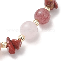 Natural Strawberry Quartz & Madagascar Rose Quartz & Red Jasper Beads Stretch Bracelets for Women&nbsp;BJEW-JB13187