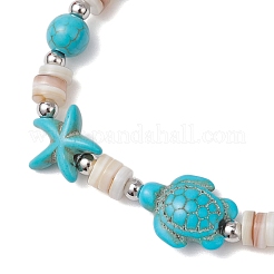 2Pcs Starfish & Turtle Natural Freshwater Shell Beads Stretch Bracelets for Women&nbsp;BJEW-JB11922