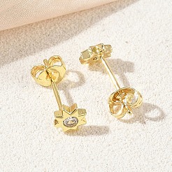 Brass Pave Cubic Zirconia Stud Earrings&nbsp;KK-CBA98BA-22G