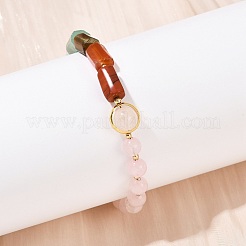 Natural Rose Quartz & Natural Mixed Stone & Brass Round & Prism Beaded Bracelets for Women&nbsp;BJEW-G752-01G-04