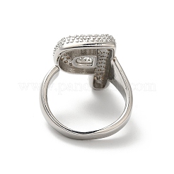 Letter Brass Micro Pave Clear Cubic Zirconia Open Cuff Ring for Women&nbsp;RJEW-N046-03P-P