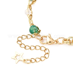 Brass Link Chain & 304 Stainless Steel Textured Dapped Chains Bracelets for Women&nbsp;BJEW-JB12481-01
