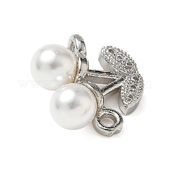 Brass Micro Pave Cubic Zirconia & ABS Plastic Imitation Pearl White Cherry Connector Charms&nbsp;KK-I276-56P-01