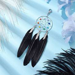 Woven Web/Net with Feather Alloy & Chakra Glass Beads Pendant Decorations&nbsp;HJEW-JM01989