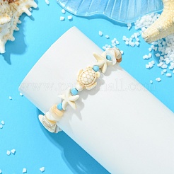 Adjustable Synthetic Turquoise & Natural Shell Beads Braided Beaded Bracelets for Women Men&nbsp;BJEW-JB13756