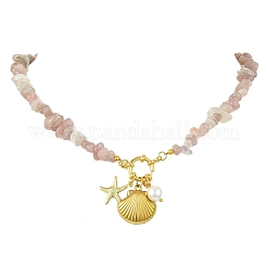Ocean 304 Stainless Steel Shell Shape Starfish & Shell Pearl Pendant Necklaces&nbsp;NJEW-JN06023