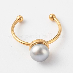 Shell Pearl Round Beads Cuff Rings&nbsp;RJEW-JR00375