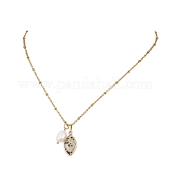 Rice Natural Pearl & Natural Dalmatian Jasper Faceted Horse Eye Pendant 304 Stainless Steel Satellite Chain Necklaces for Women&nbsp;NJEW-JN06261-02