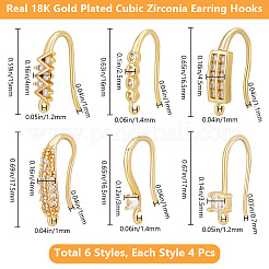 24Pcs 6 Style Rack Plating Brass Pave Cubic Zirconia Earring Hooks&nbsp;KK-BBC0012-31