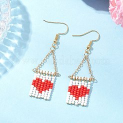 Handmade Glass Seed Beads Heart Dangle Earrings&nbsp;EJEW-TA00757