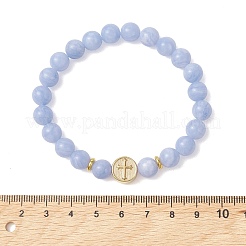 Round Natural Dyed Blue Lace Agate Beads Stretch Bracelets&nbsp;BJEW-JB13666