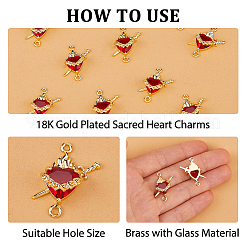 12Pcs Brass with Glass Dark Red Sacred Heart Connector Charms&nbsp;KK-HS0002-02D