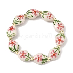 Handmade Printed Porcelain Floral Oval Beaded Stretch Bracelets&nbsp;BJEW-JB14182