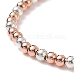 Two Tone Brass Round Beaded Stretch Bracelet with Flower Charm for Women&nbsp;BJEW-JB08598