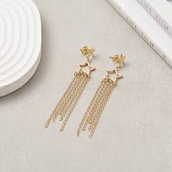 Brass Star with Tassel Dangle Chandelier Earrings&nbsp;EJEW-JE05202