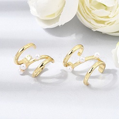 Brass ABS Plastic Pearl Cuff Earrings for Women&nbsp;PL-CBA43D6-02G