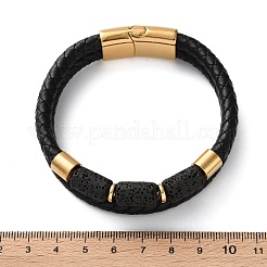 Natural Lava Rock Bead Leather Cord Multi-strand Bracelets&nbsp;BJEW-A009-05G