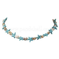 Ocean Natural Spiral Shell & Dyed Synthetic Turquoise Starfish Beaded Necklaces&nbsp;NJEW-JN06305