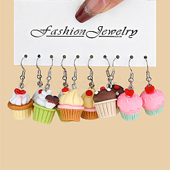6 Styles Cute Miniature Dessert Food Resin Plastic Dangle Earrings Set&nbsp;FS-WGC6E73-01