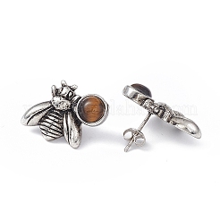 Natural Tiger Eye Bee Stud Earrings&nbsp;EJEW-C016-01AS-04
