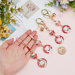 4Pcs 4 Style Porcelain Lucky Cat Pendant Decorations & Keychains&nbsp;KEYC-OC0001-41