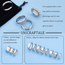 24Pcs 24 Style 201 & 304 Stainless Steel Grooved Finger Ring Settings&nbsp;STAS-UN0044-15