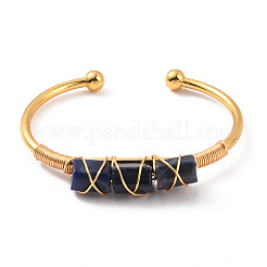 Natural Sodalite Triple Column Beaded Open Cuff Bangle&nbsp;BJEW-E377-01G-09