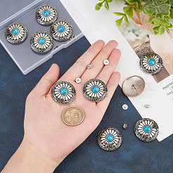 10Pcs 1-Hole Alloy & Turquoise Buttons&nbsp;FIND-GF0002-23