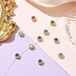 10Pcs 5 Colors Rack Plating Brass Micro Pave Cubic Zirconia Flat Round Beads&nbsp;KK-CJ0002-70