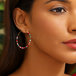 Bohemian Handmade Glass Seed Beads Hoop Earrings&nbsp;XQ3444-2