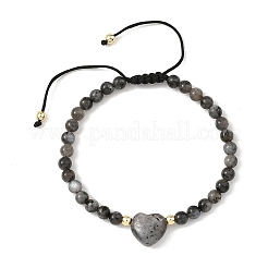 Adjustable Natural & Synthetic Mixed Gemstone Heart and Round Braided Bead Bracelets for Women&nbsp;BJEW-JB14511
