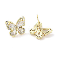 Butterfly Brass Micro Pave Clear Cubic Zirconia Stud Earrings with Glass for Women&nbsp;EJEW-L285-011G