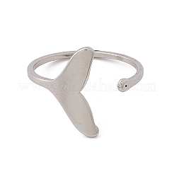 Non-Tarnish 201 Stainless Steel Whale Tail Shape Open Cuff Ring for Women&nbsp;RJEW-C045-09P