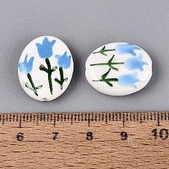 Hand Painted Tulip Flower Oval Porcelain Beads&nbsp;PORC-N012-11G