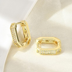 Oval Brass Micro Pave Clear Cubic Zirconia Hoop Earrings&nbsp;EJEW-D311-047G