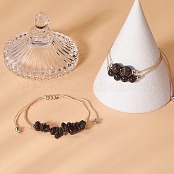 3Pcs 3 Style Natural Obsidian Braided Bead Bracelets Set&nbsp;BJEW-JB09334-03