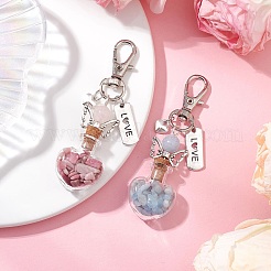 Natural Aquamarine & Rhodonite Chip inside Angel Wishing Bottle Pendant Decorations&nbsp;HJEW-JM02411