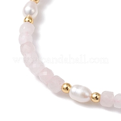 Natural Rose Quartz & Cultured Freshwater Pearl Beads Stretch Bracelets for Women&nbsp;BJEW-JB12734-01
