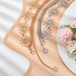 2Pcs 2 Colors Alloy & Iron Sun Link Chain Belts&nbsp;AJEW-CP0005-70