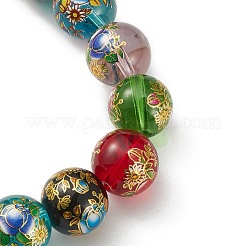 Flower Painted Handmade Lampwork Round Beads&nbsp;LAMP-I008-03