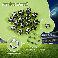 20Pcs Alloy Black Enamel Sport Ball European Beads&nbsp;ENAM-HS0001-02