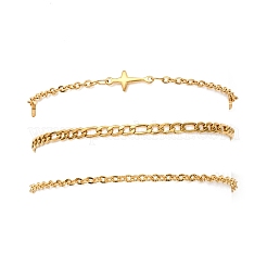 3Pcs 3 Styles 304 Stainless Steel Figaro & Cable Chain Bracelets & Link Bracelets for Women&nbsp;BJEW-JB12431