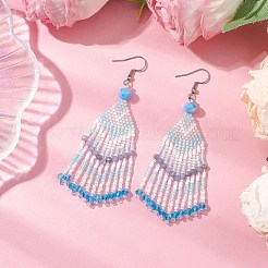 Glass Seed Beaded Tassel Dangle Earrings for Women&nbsp;EJEW-MZ00202