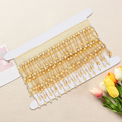 Polyester & Glass Rhinestone & Imitation Pearl Beaded Tassel Ribbon&nbsp;DIY-CY0003-68A