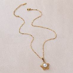 Vintage 304 Stainless Steel Ocean Starfish Pendant Necklaces with Imitation Pearl for Women&nbsp;EC5636