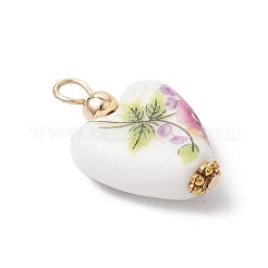 Heart Shaped Pink Floral Printed Porcelain Pendants&nbsp;PALLOY-JF03972