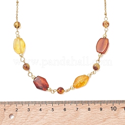 Natural Amber Nuggets Beaded Necklaces with 304 Stainless Steel Satellite Chain Necklaces&nbsp;NJEW-JN05978